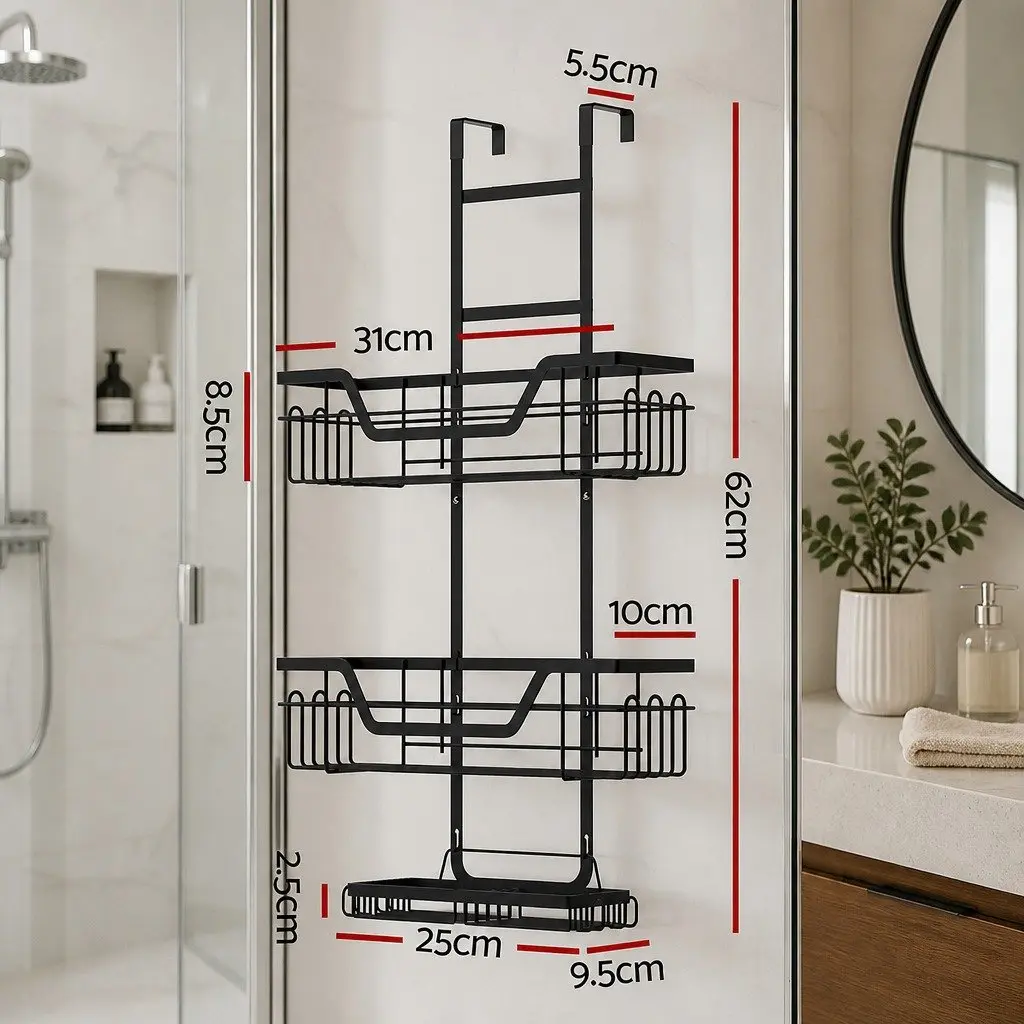 3 Tier Over The Door Shower Caddy Iron Black Bathroom Storage Organizer