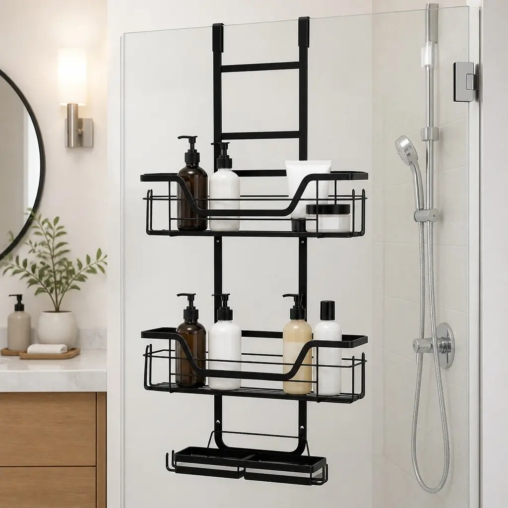 3 Tier Over The Door Shower Caddy Iron Black Bathroom Storage Organizer