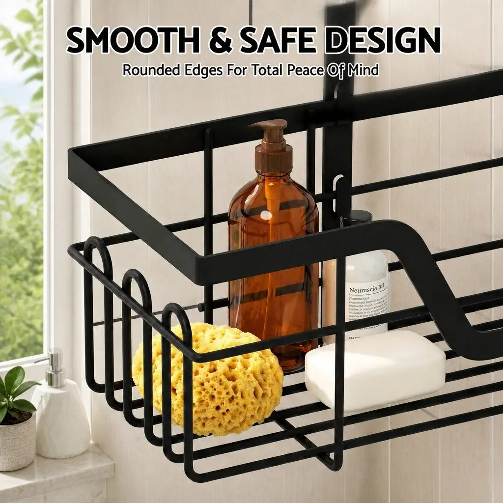 3 Tier Over The Door Shower Caddy Iron Black Bathroom Storage Organizer