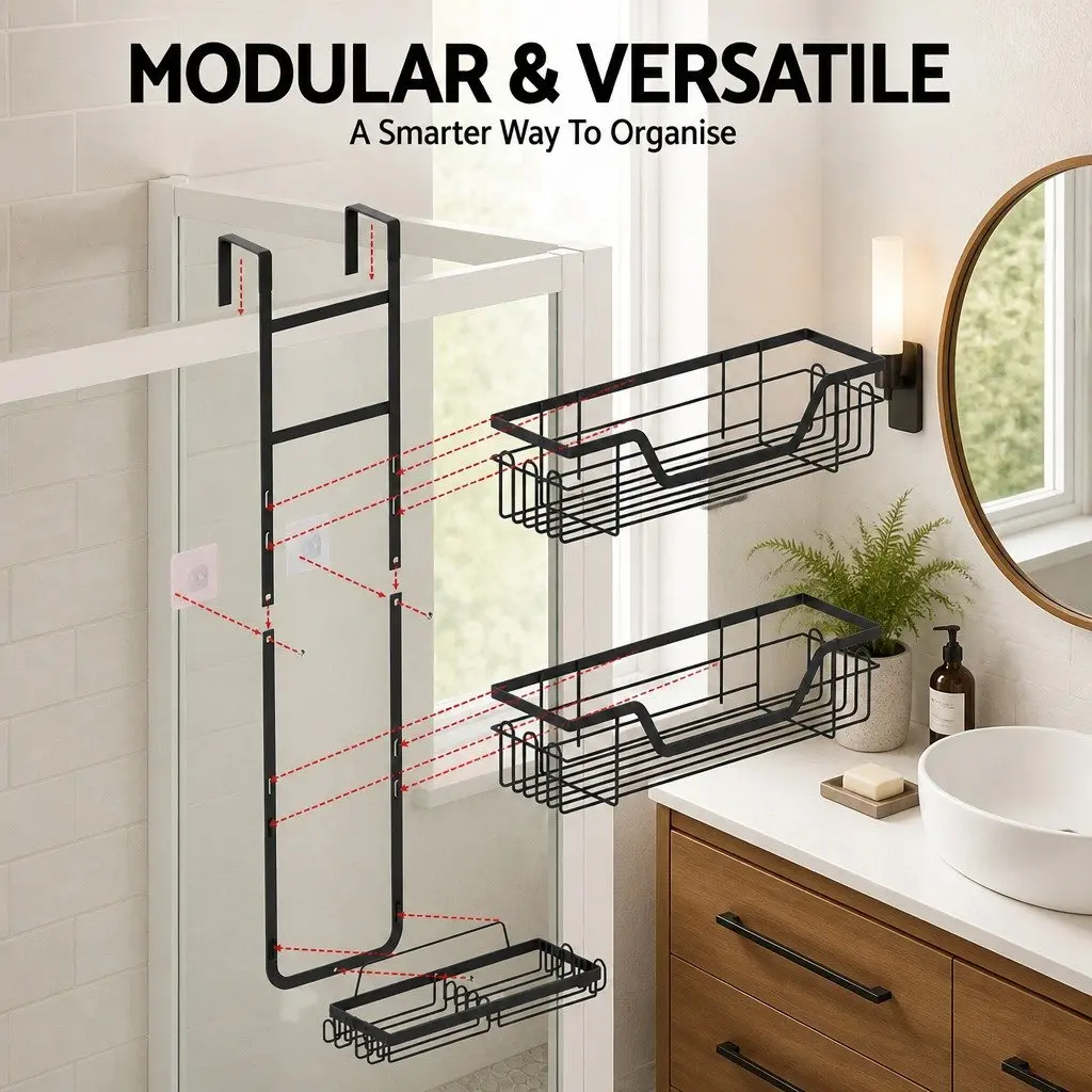 3 Tier Over The Door Shower Caddy Iron Black Bathroom Storage Organizer