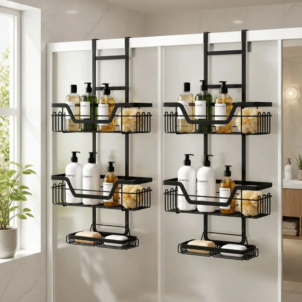 3 Tier Over The Door Shower Caddy Iron Black Bathroom Storage Organizer
