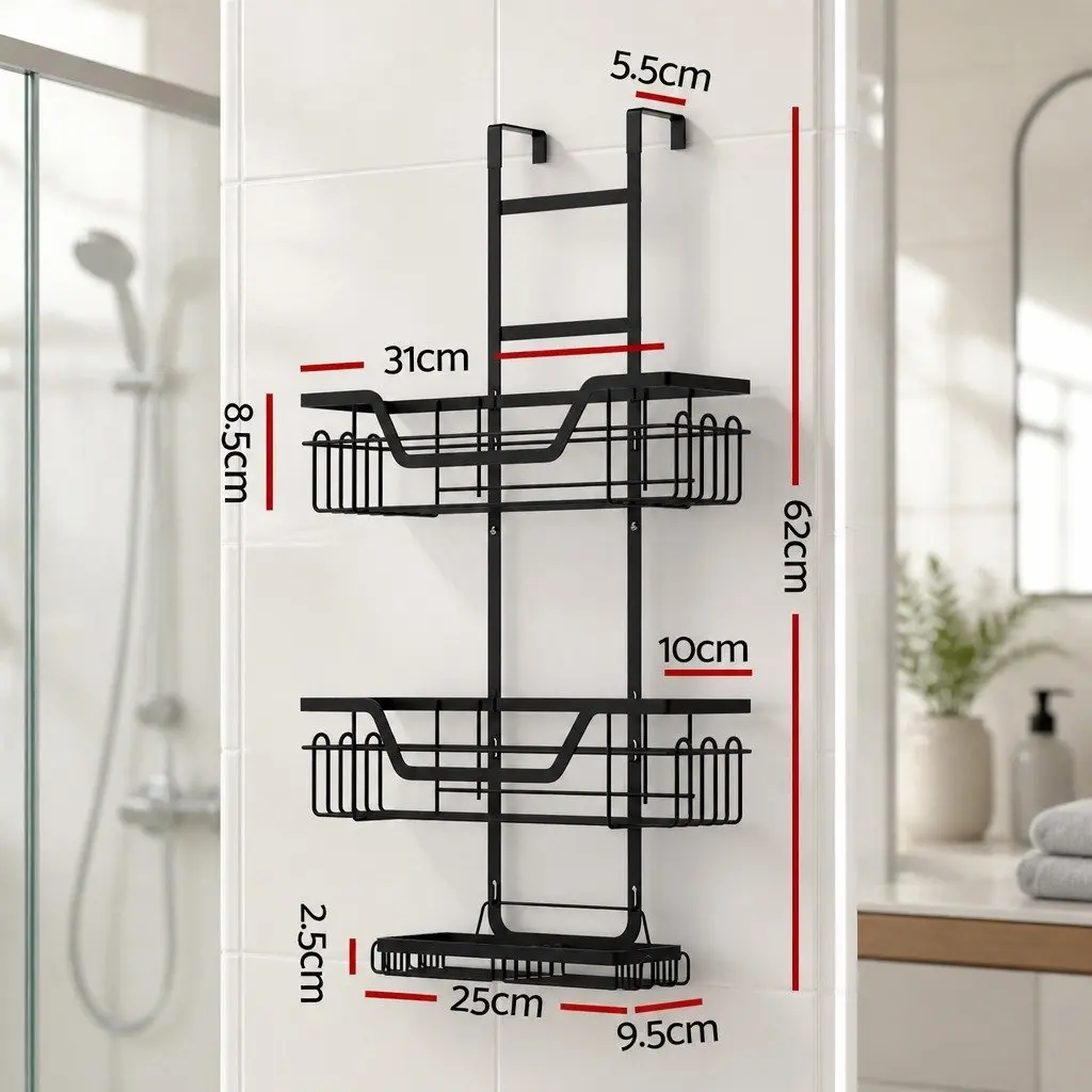 3 Tier Bathroom Wall Shower Caddy Storage Organizer Clip-On Adhesive Black