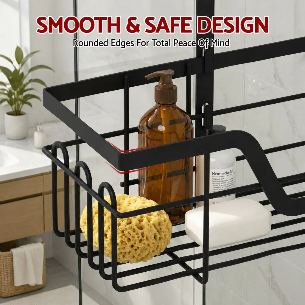3 Tier Bathroom Wall Shower Caddy Storage Organizer Clip-On Adhesive Black