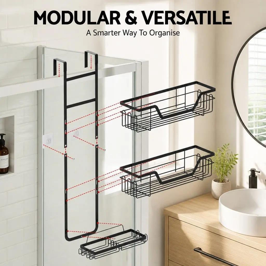 3 Tier Bathroom Wall Shower Caddy Storage Organizer Clip-On Adhesive Black