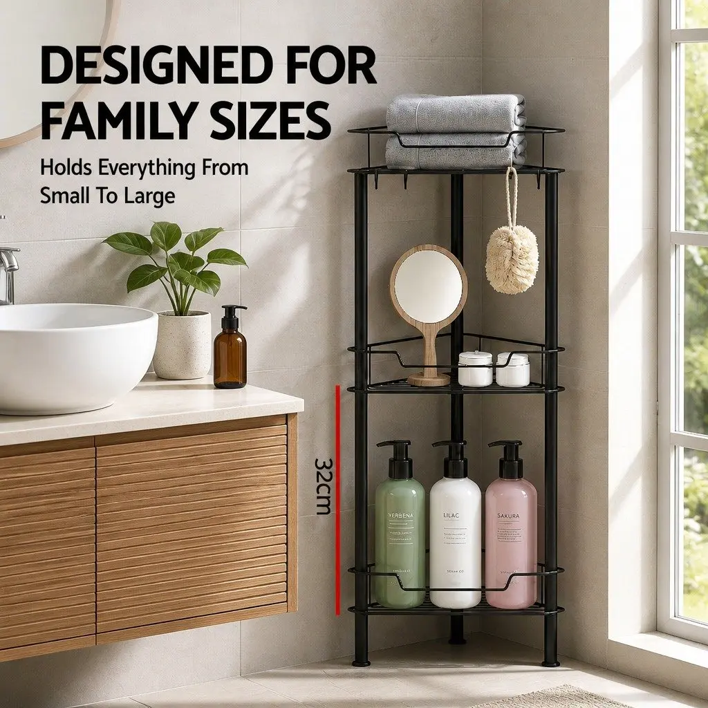 Floor Standing Shower Caddy Metal 4 Tier Black
