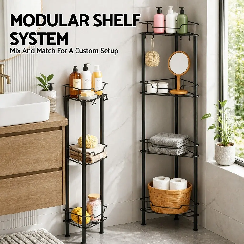 Floor Standing Shower Caddy Metal 4 Tier Black