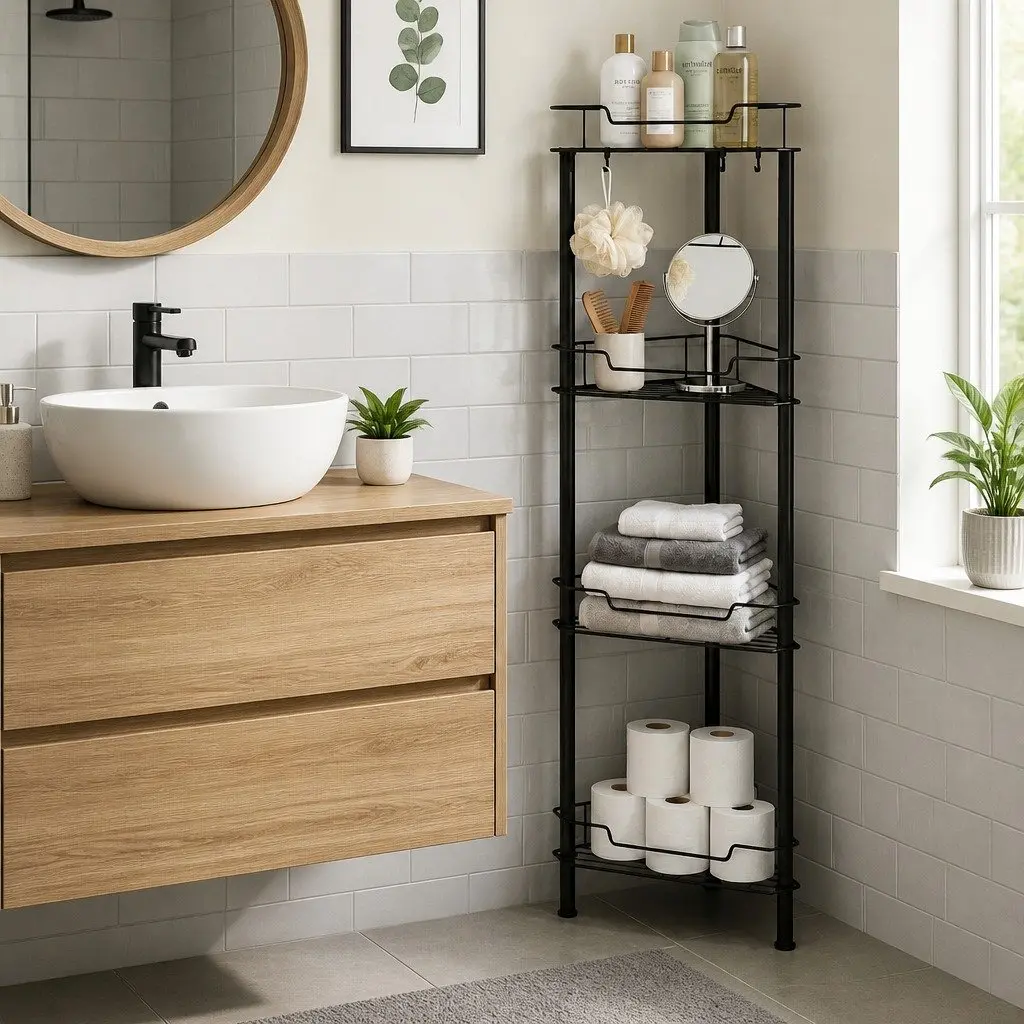 4 Tier Floor Standing Corner Shower Caddy Bathroom Storage Organizer Black