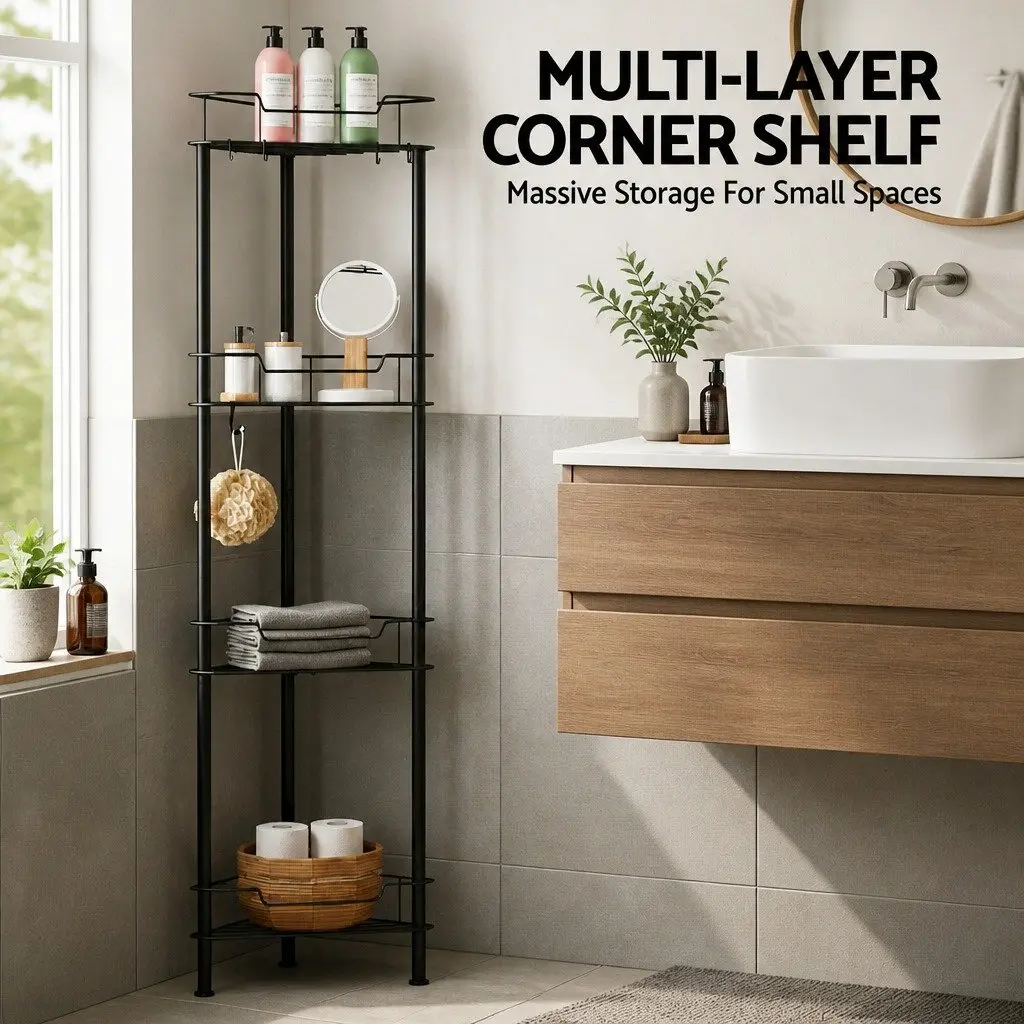 4 Tier Floor Standing Corner Shower Caddy Bathroom Storage Organizer Black