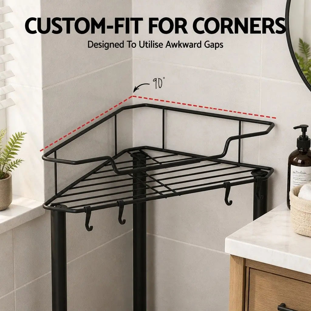 4 Tier Floor Standing Corner Shower Caddy Bathroom Storage Organizer Black