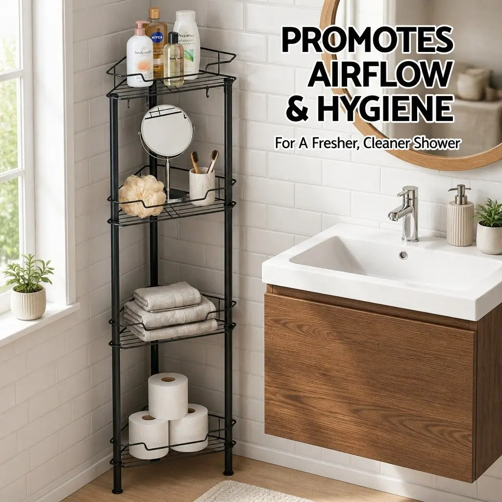 4 Tier Floor Standing Corner Shower Caddy Bathroom Storage Organizer Black