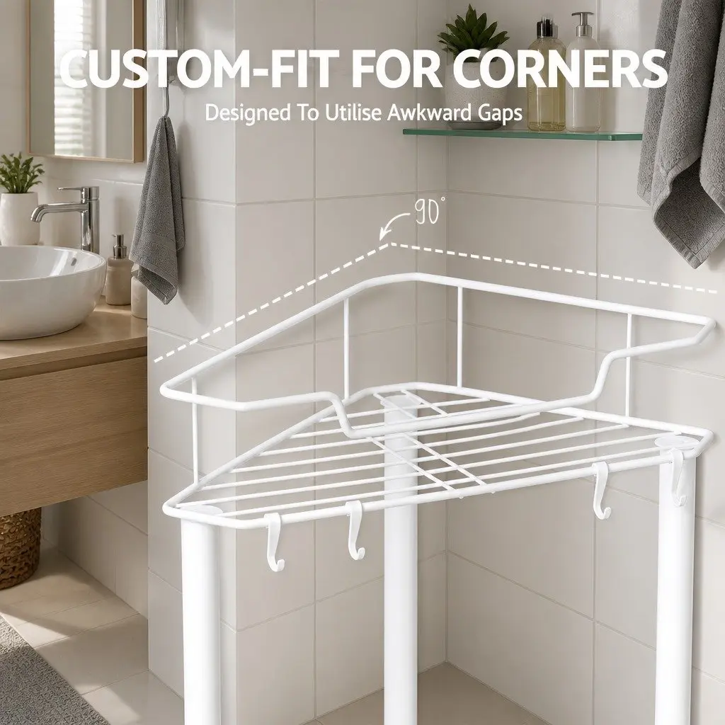 4 Tier Floor Standing Corner Shower Caddy Iron Water-Resistant White