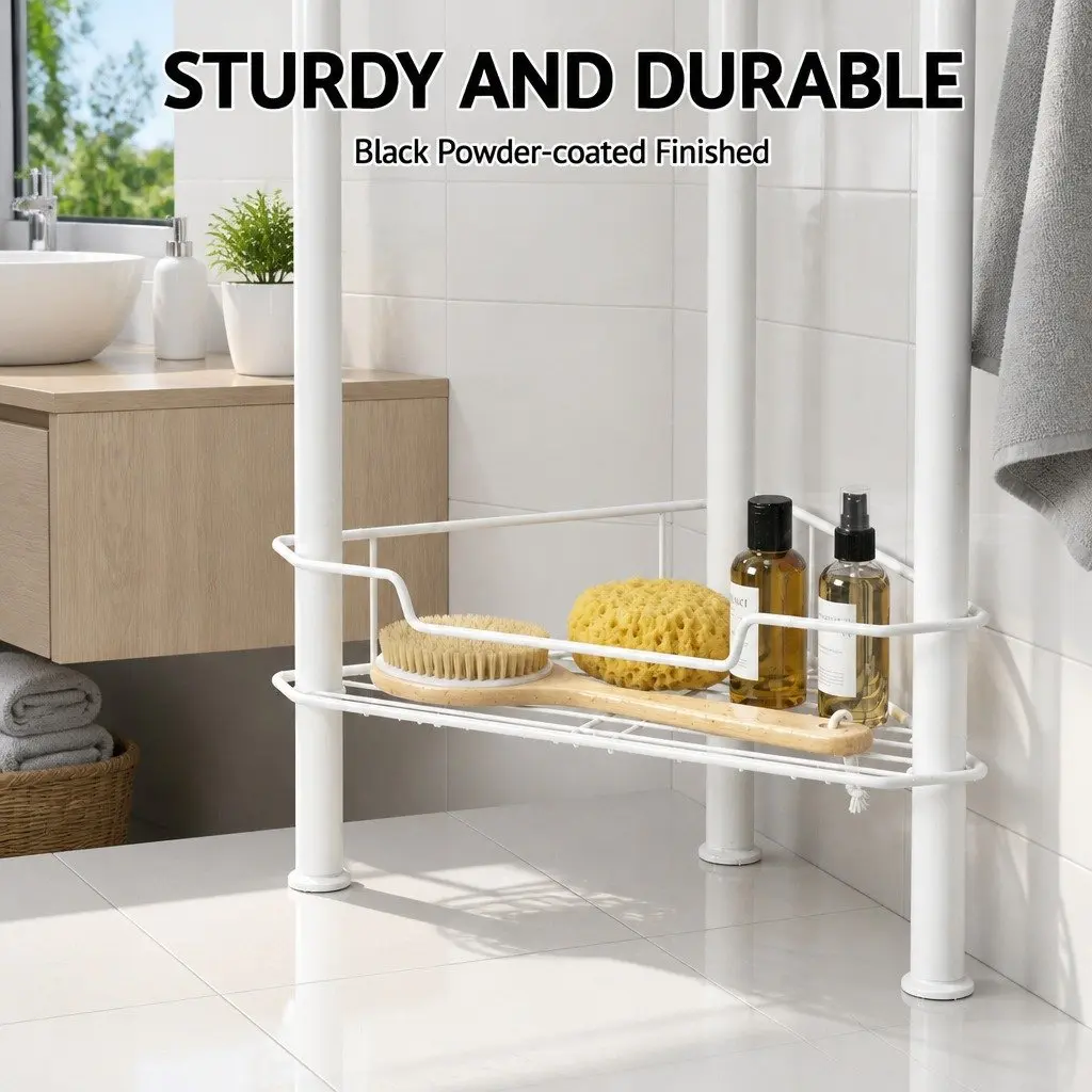4 Tier Floor Standing Corner Shower Caddy Iron Water-Resistant White