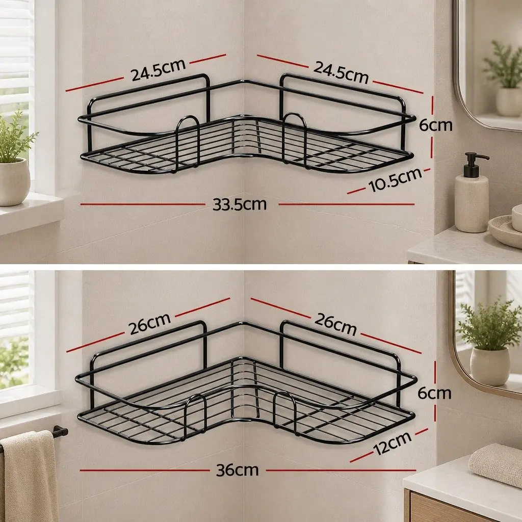 Corner Storage Rack L-Shaped Carbon Steel Black 2 Pack