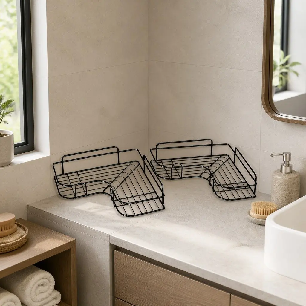 Corner Storage Rack L-Shaped Carbon Steel Black 2 Pack
