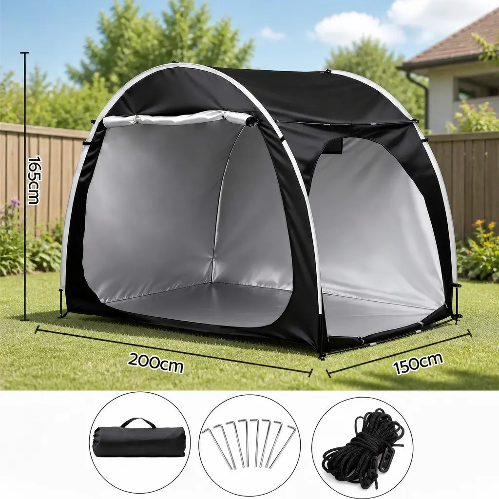 Bike Storage Tent Waterproof UV Resistant 200cm x 150cm x 165cm Black