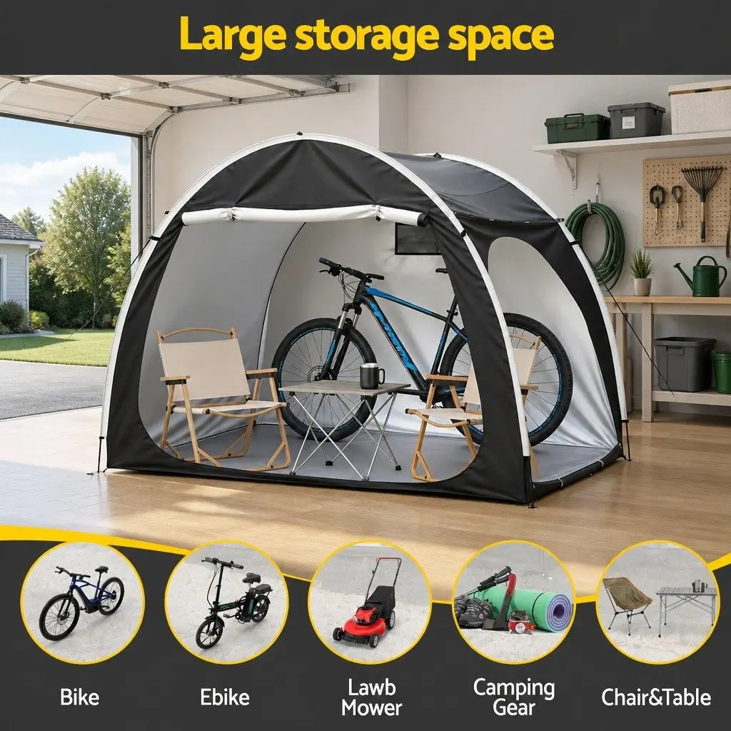 Bike Storage Tent Waterproof UV Resistant 200cm x 150cm x 165cm Black