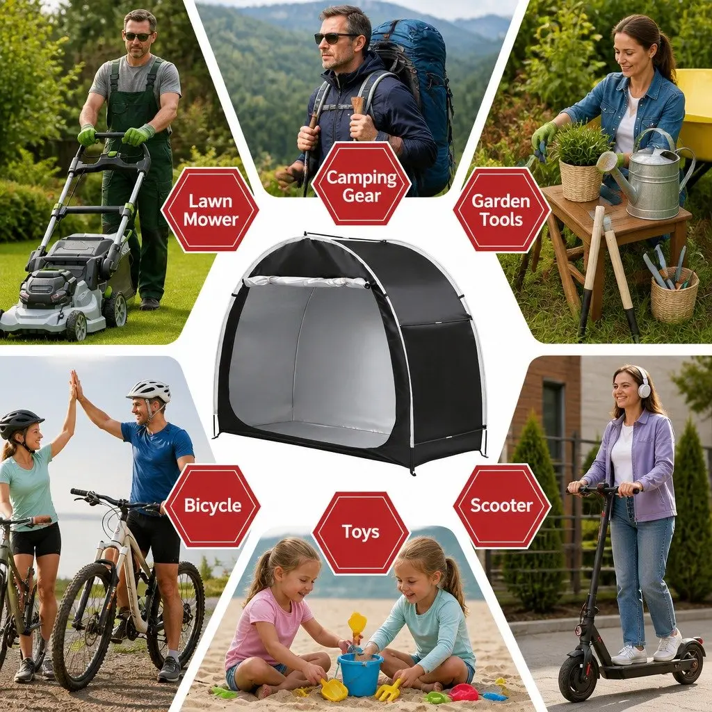 Bike Storage Tent Waterproof 210D Oxford Fabric Large Space Black