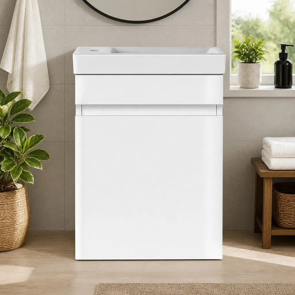 Bathroom Vanity Unit E1 MDF Board 400mm White Ceramic Basin Single Door Cabinet