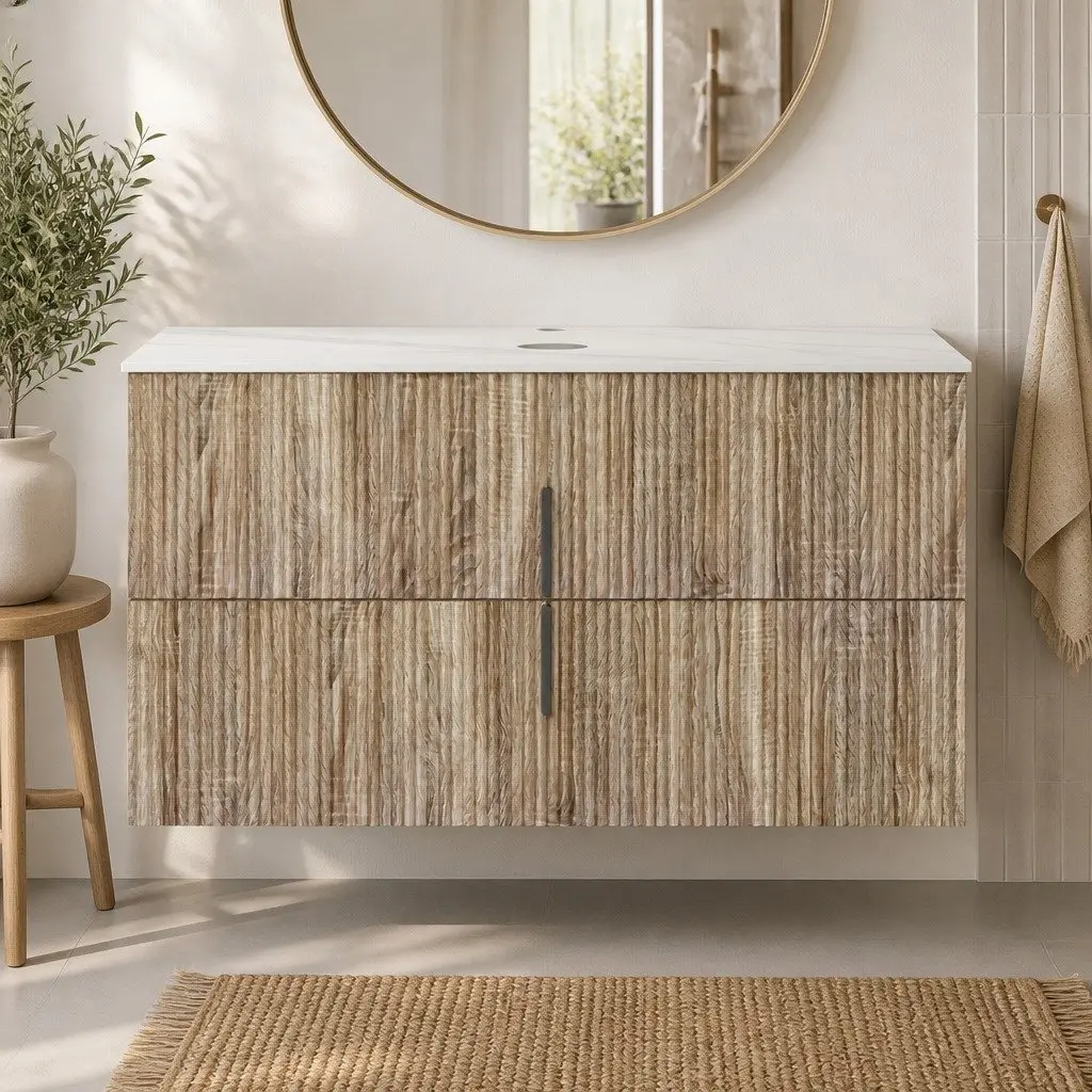 900mm Wall Hung Vanity Unit Engineered Stone Countertop Pine Timber