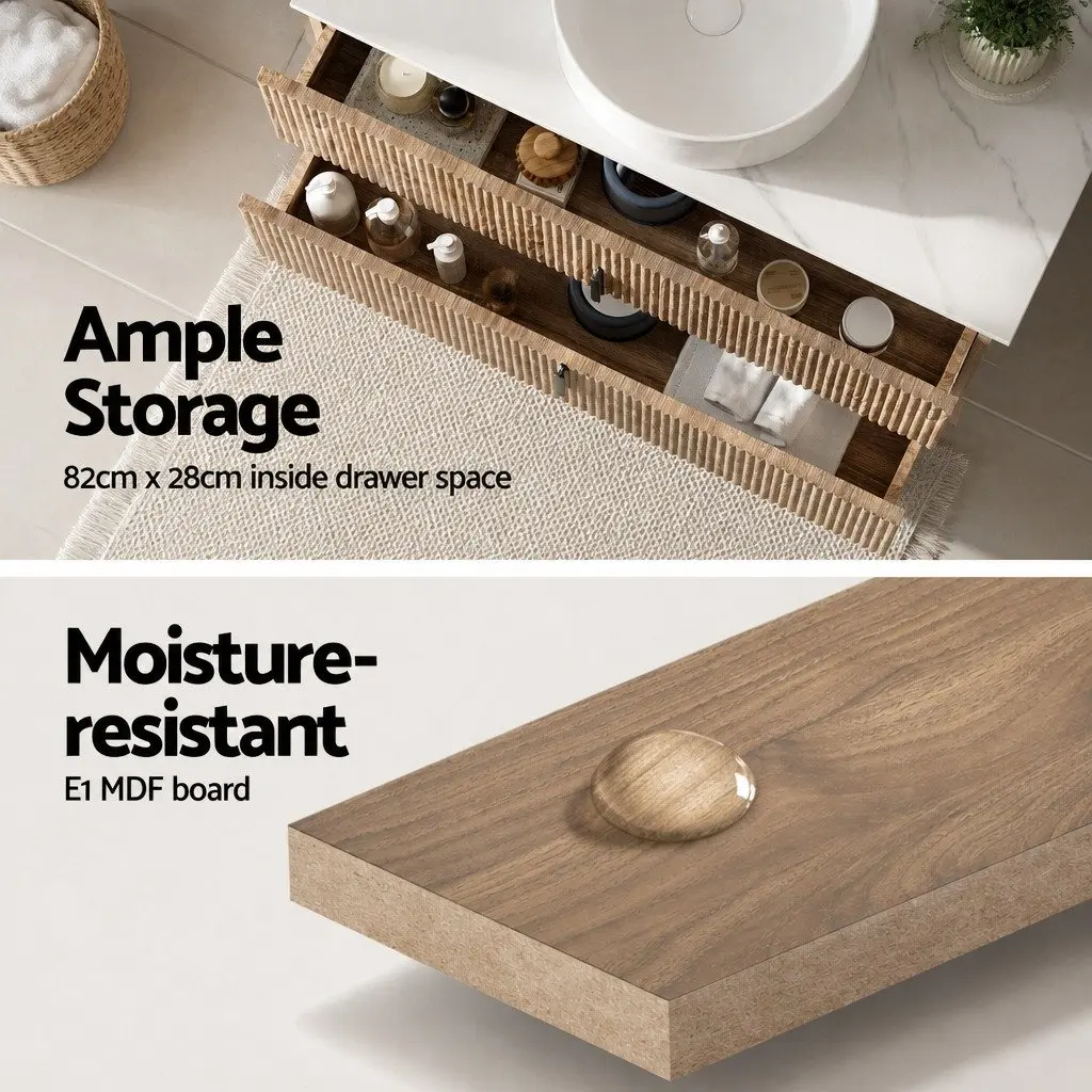 900mm Wall Hung Vanity Unit Engineered Stone Countertop Pine Timber