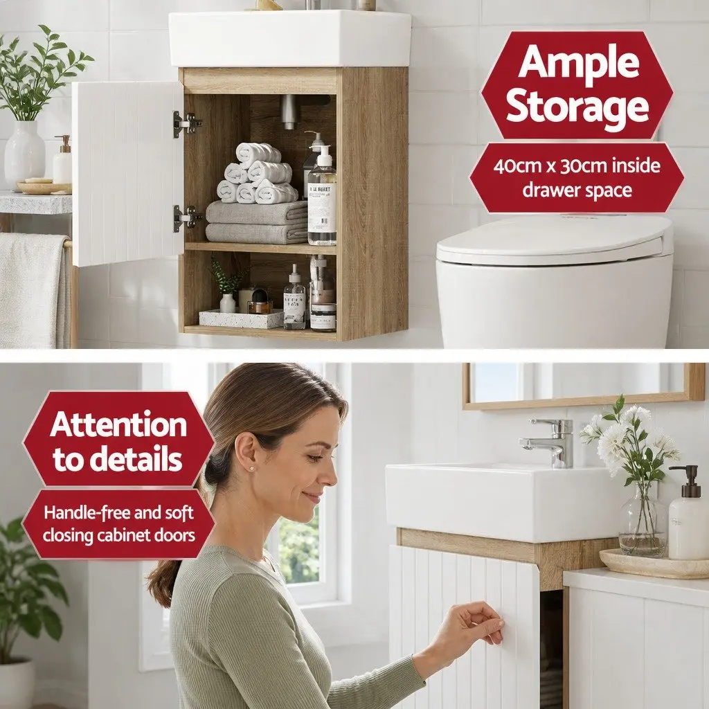 Bathroom Vanity Unit Wall Hung E1 MDF 445mm Basin White Walnut
