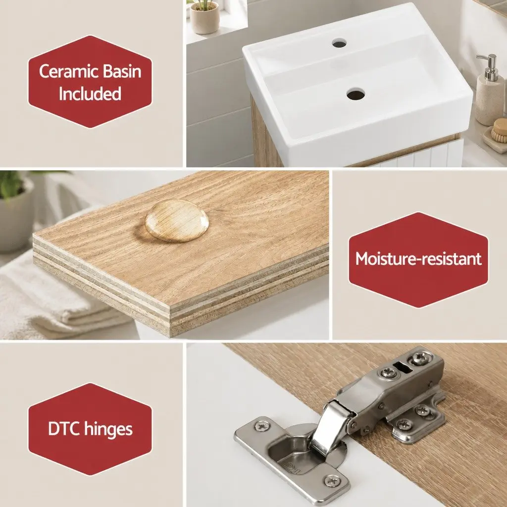 Bathroom Vanity Unit Wall Hung E1 MDF 445mm Basin White Walnut