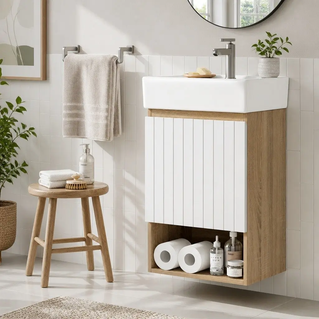 Bathroom Vanity Unit Wall Hung E1 MDF 445mm Basin White Walnut