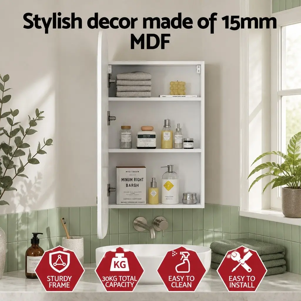 Bathroom Mirror Cabinet Wall Hung Arch Design Storage Shaving 450x900mm White