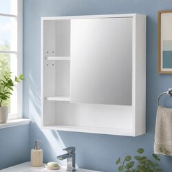 Bathroom Mirror Cabinet Wall Mounted Storage White 560mm Adjustable Shelves