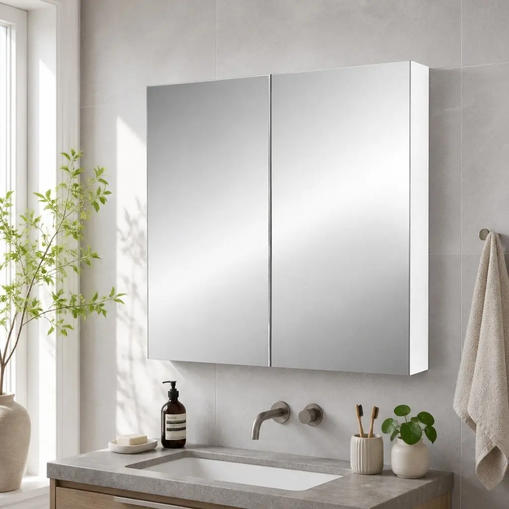 Bathroom Mirror Cabinet Storage White 750x720mm Soft-Close Doors Adjustable Shelves