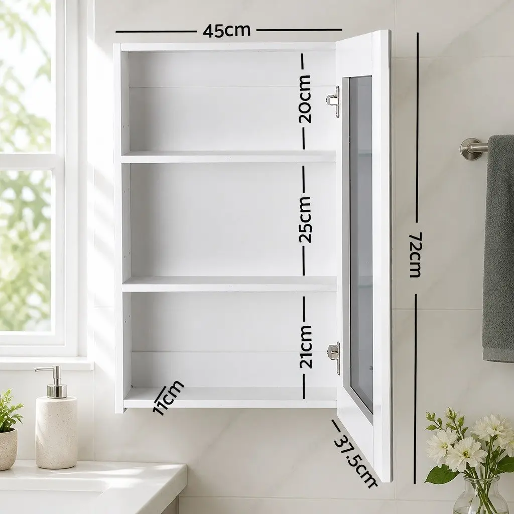 Bathroom Storage Cabinet White Soft-Close Doors Adjustable Shelves 450x720mm