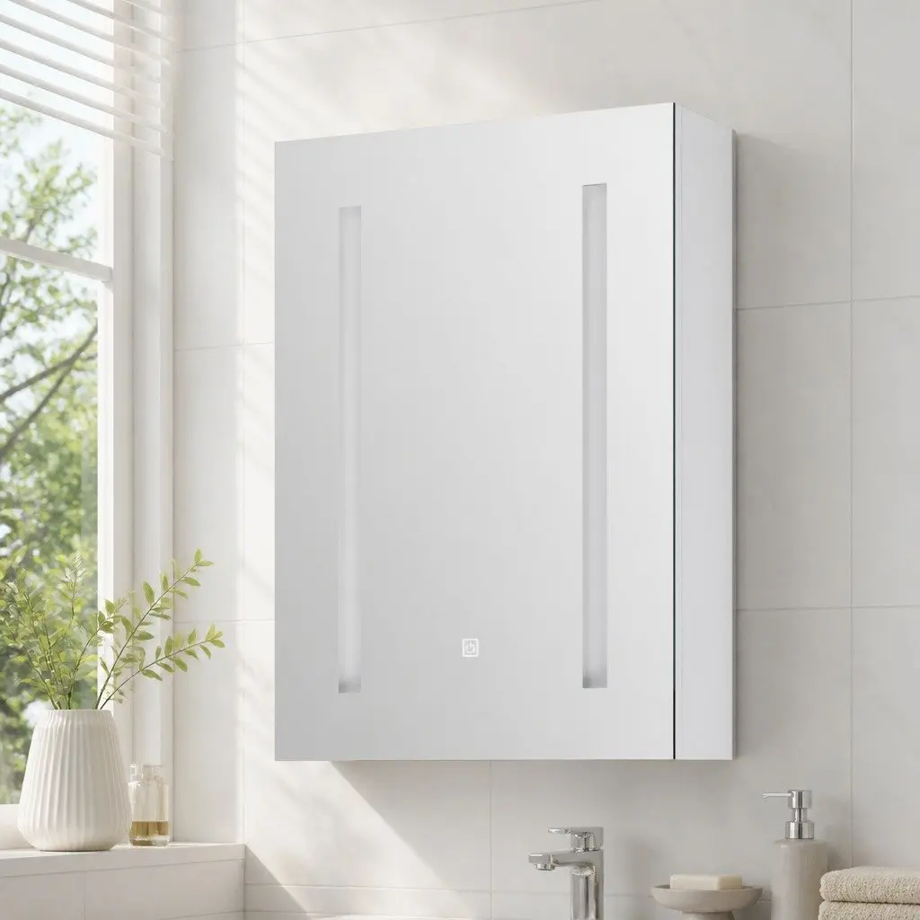 Bathroom Mirror Cabinet LED 500x720mm White MDF with Glass Mirror