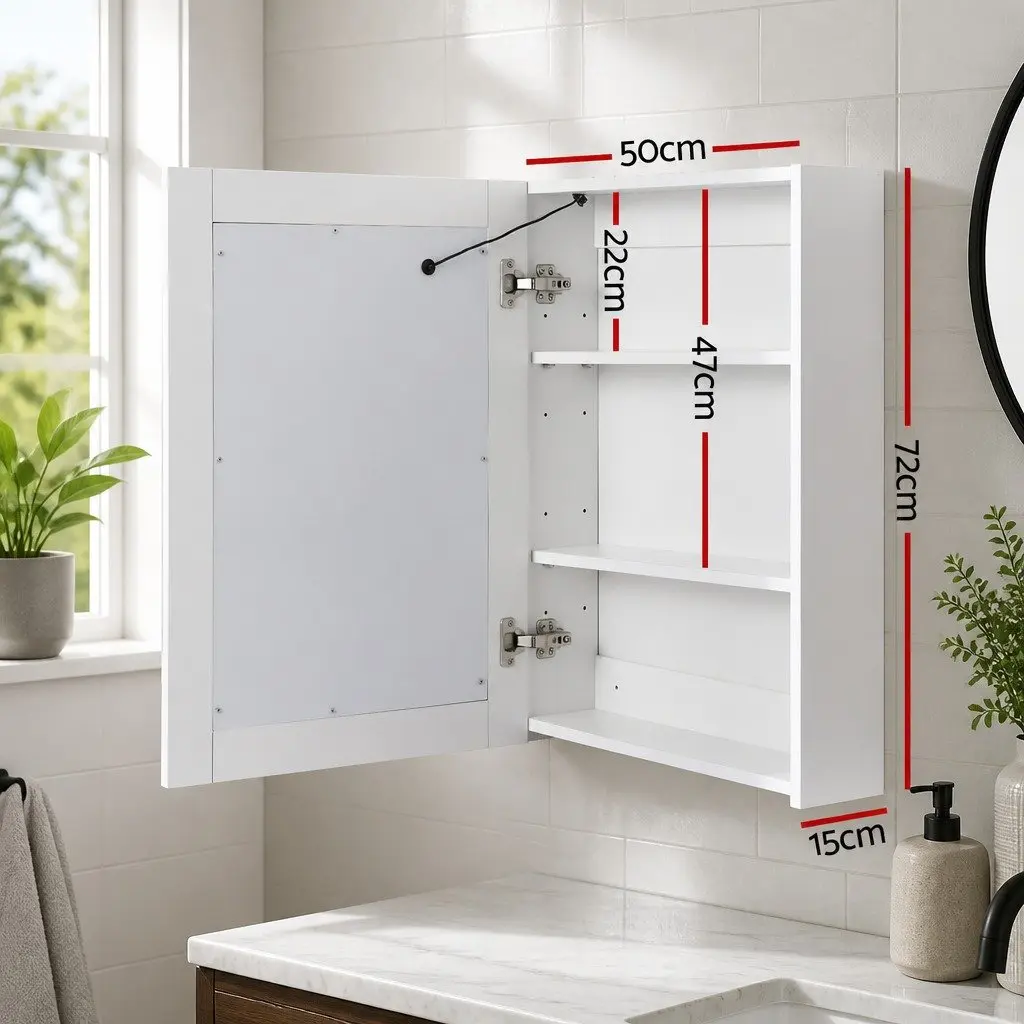 Bathroom Mirror Cabinet LED 500x720mm White MDF with Glass Mirror