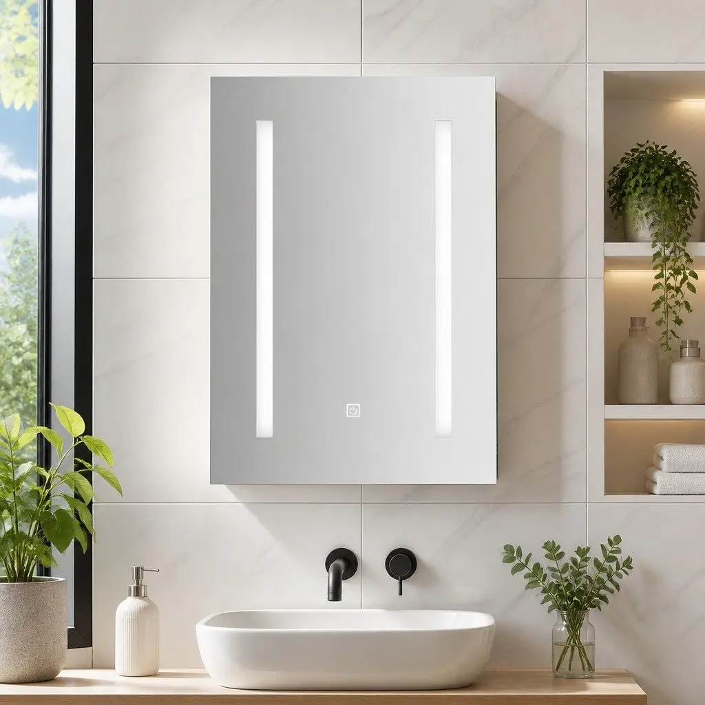 Bathroom Mirror Cabinet LED 500x720mm White MDF with Glass Mirror