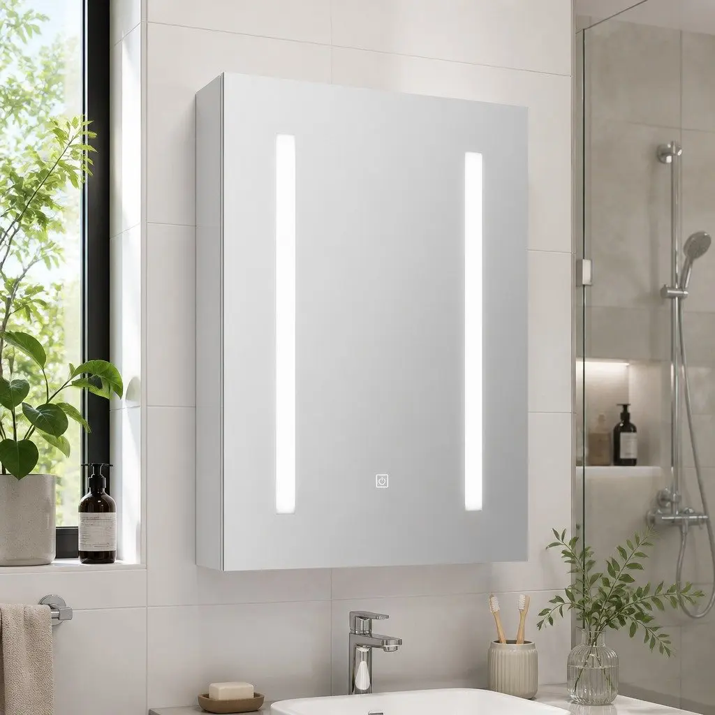 Bathroom Mirror Cabinet LED 500x720mm White MDF with Glass Mirror