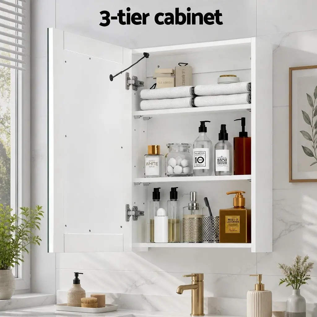 Bathroom Mirror Cabinet LED 500x720mm White MDF with Glass Mirror