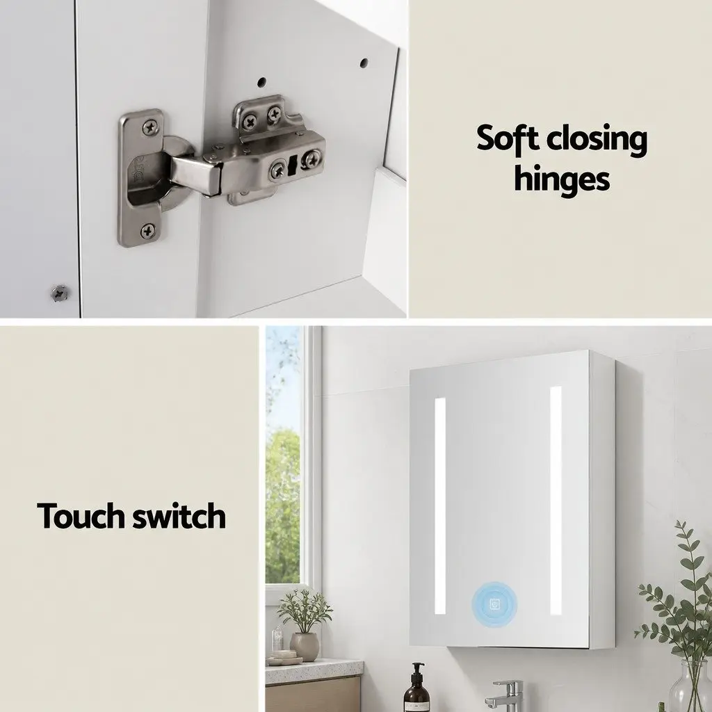 Bathroom Mirror Cabinet LED 500x720mm White MDF with Glass Mirror