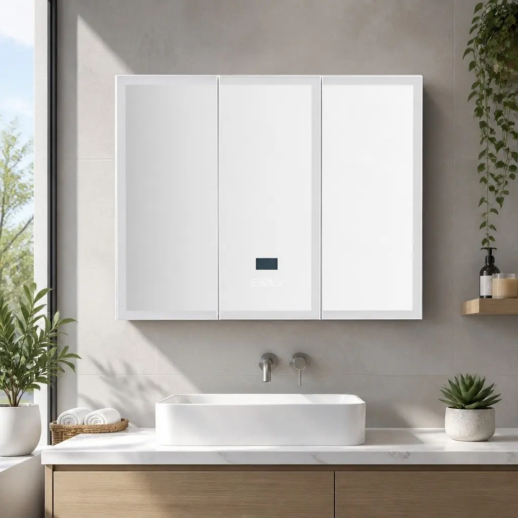 Bathroom Mirror Cabinet White LED Light 900x720mm Wall-Mounted Storage