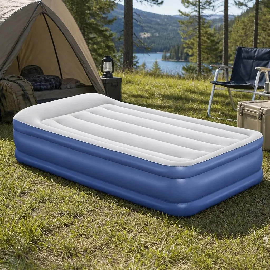 Single Inflatable Air Mattress I-beam Construction 46cm Height Navy