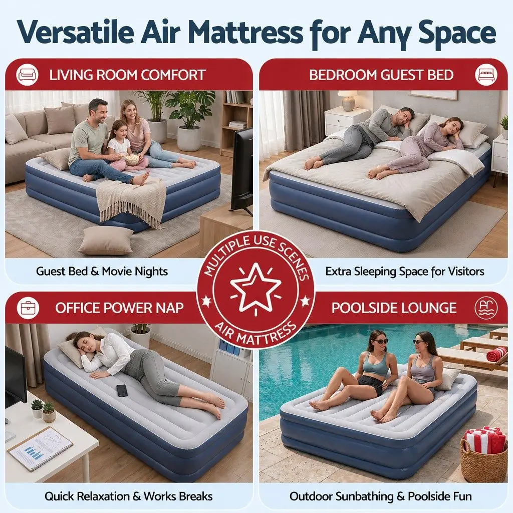 Single Inflatable Air Mattress I-beam Construction 46cm Height Navy