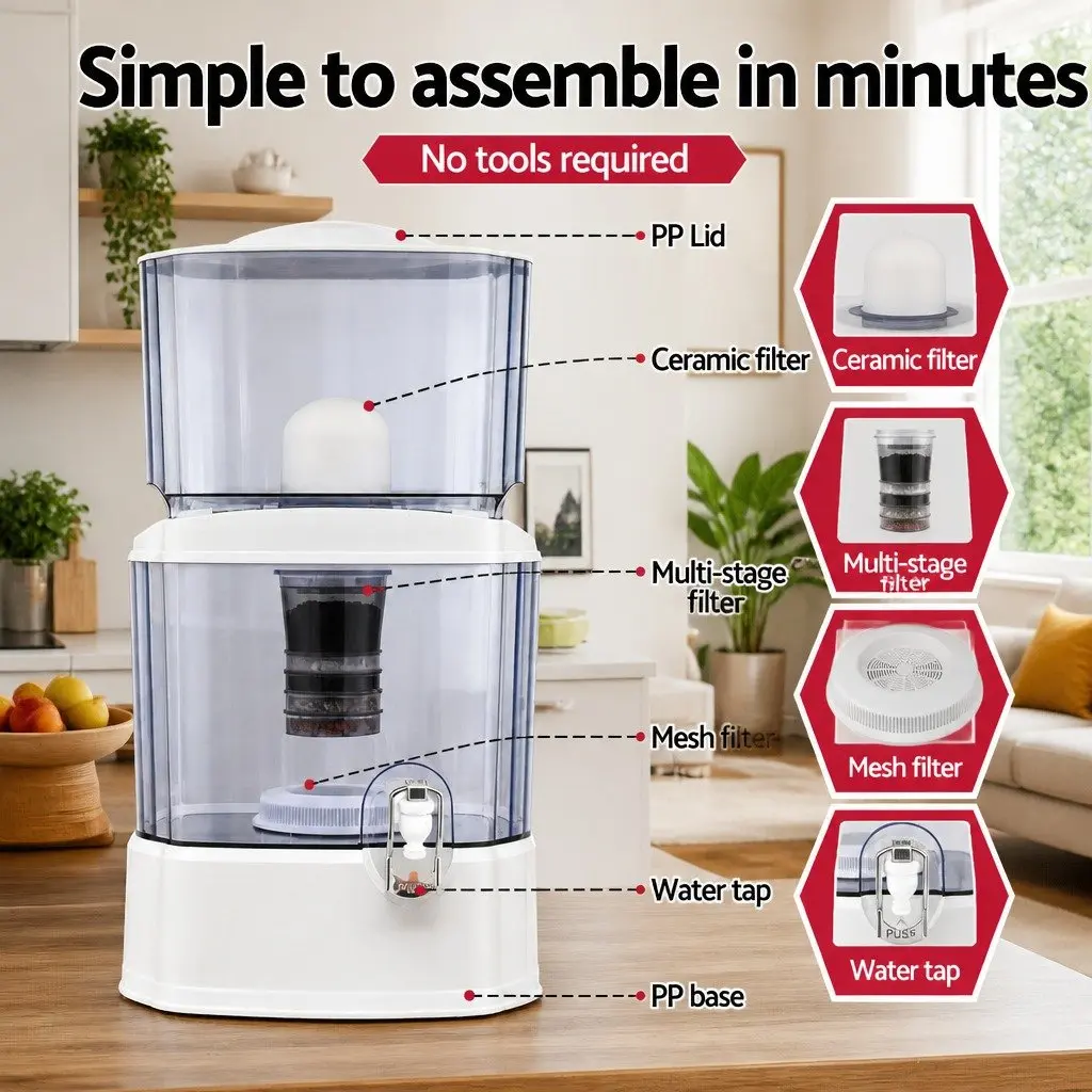 Benchtop Water Filter Multi-Stage Filtration System 24L White