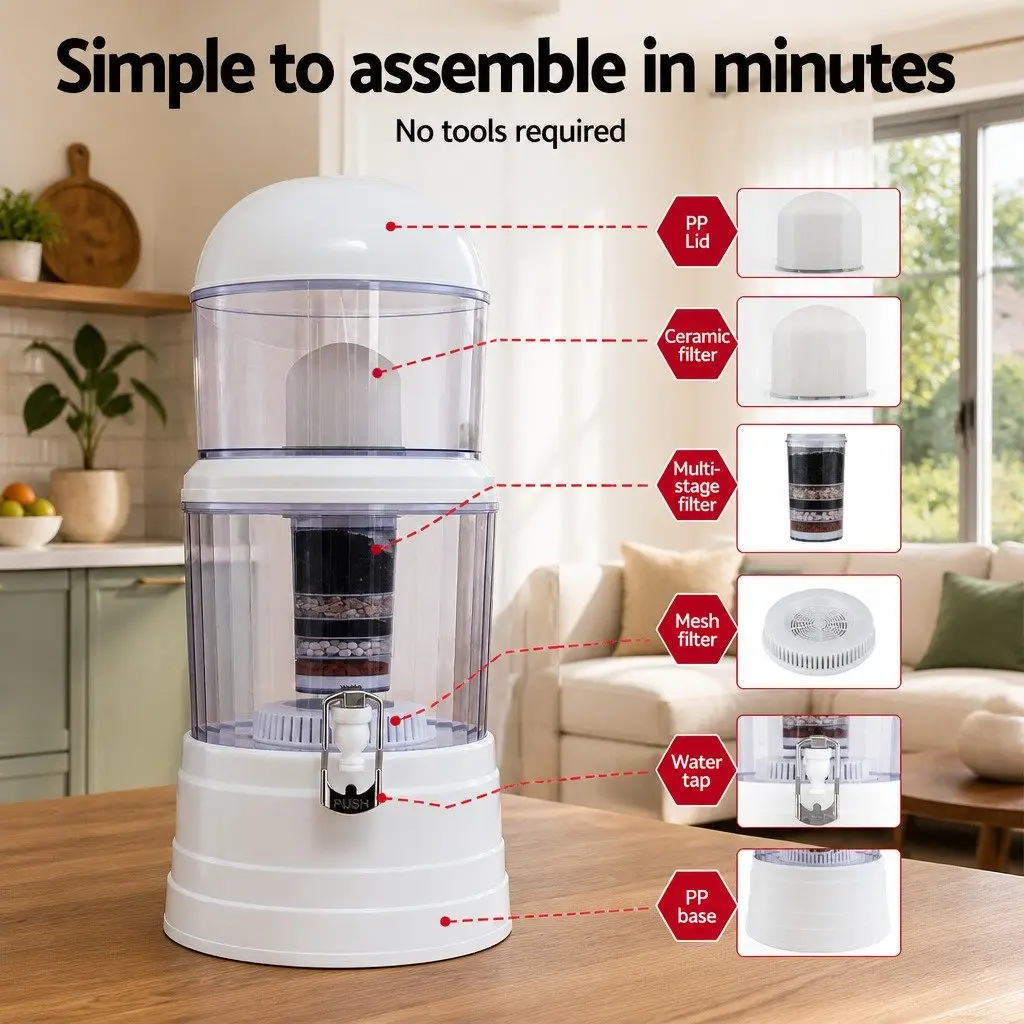 Benchtop Water Filter Multi-Stage Filtration System 14L White