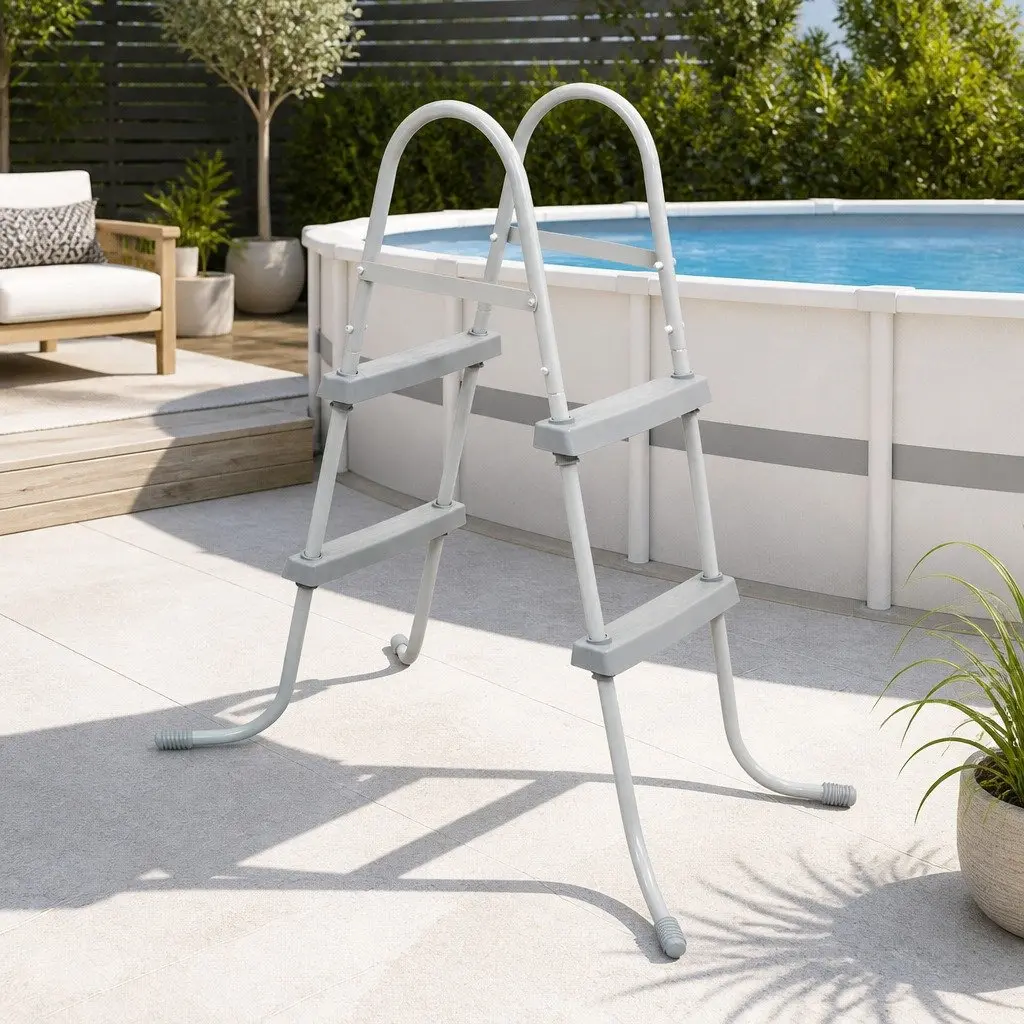 Pool Ladder Metal 84cm 2 Step Grey Above Ground Swimming Pools Removable Non-Slip Steps