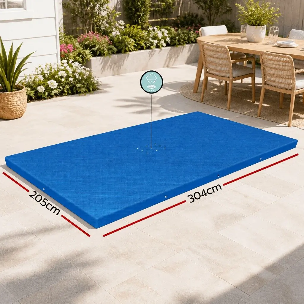 Protective PE Pool Cover for Rectangle Above Ground Swimming Pools 3.04m x 2.05m with Drainage Holes and Rope Ties Multicolour