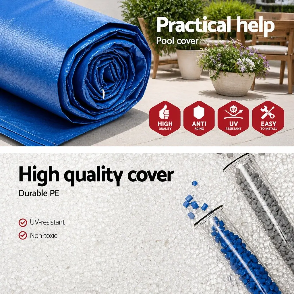 Protective PE Pool Cover for Rectangle Above Ground Swimming Pools 3.04m x 2.05m with Drainage Holes and Rope Ties Multicolour