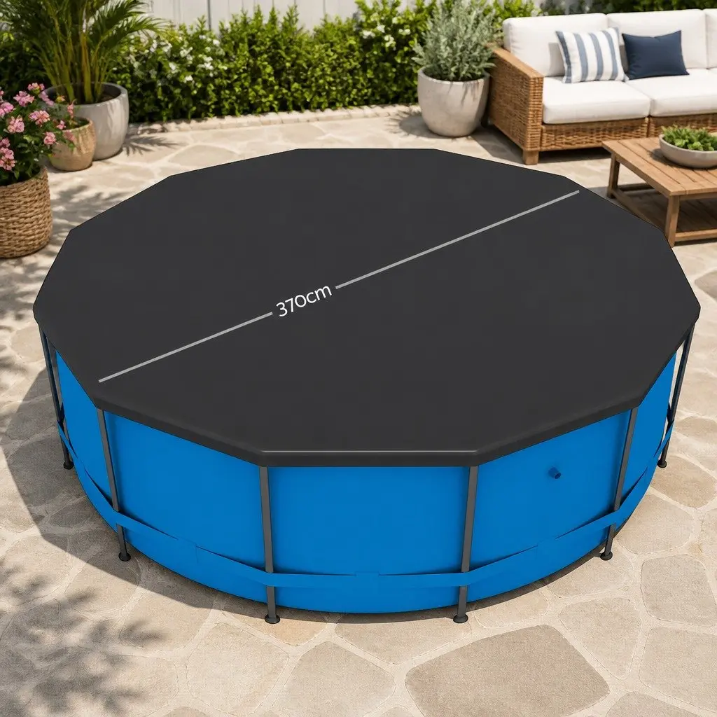 Round Pool Cover Black UV-Resistant PVC 3.7m Diameter with Drainage Holes