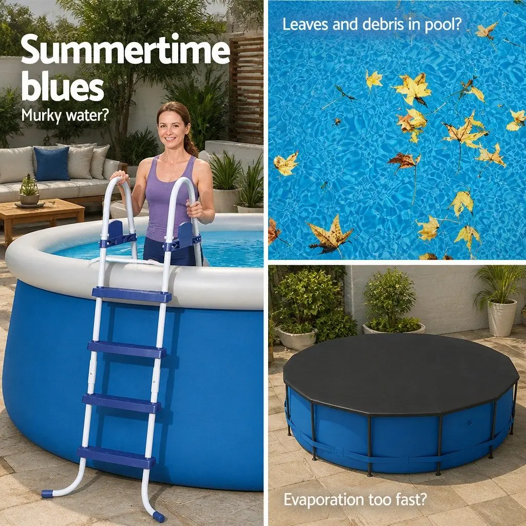 Round Pool Cover Black UV-Resistant PVC 3.7m Diameter with Drainage Holes