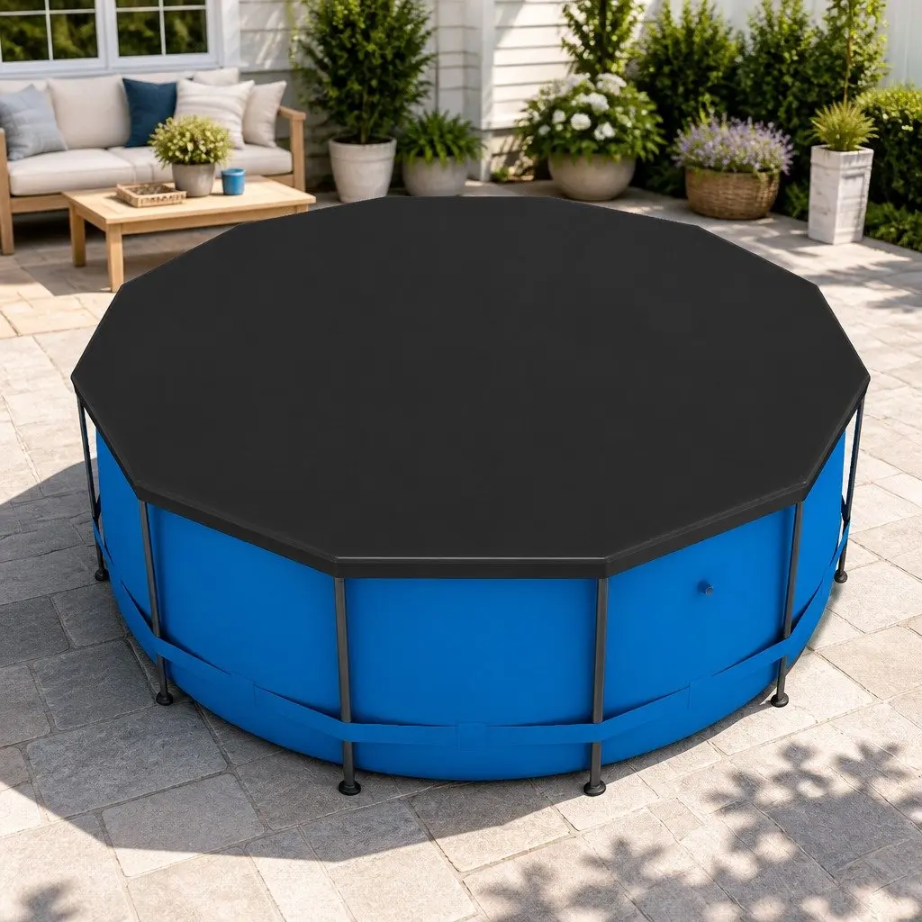 Round Pool Cover Black UV-Resistant PVC 3.7m Diameter with Drainage Holes