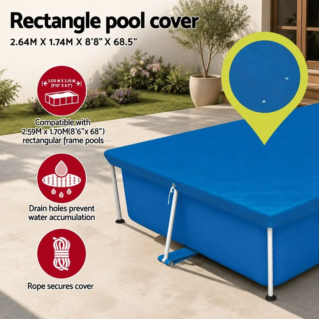 Rectangle Pool Cover 264x174cm Blue PE Shelter for Above Ground Swimming Pools