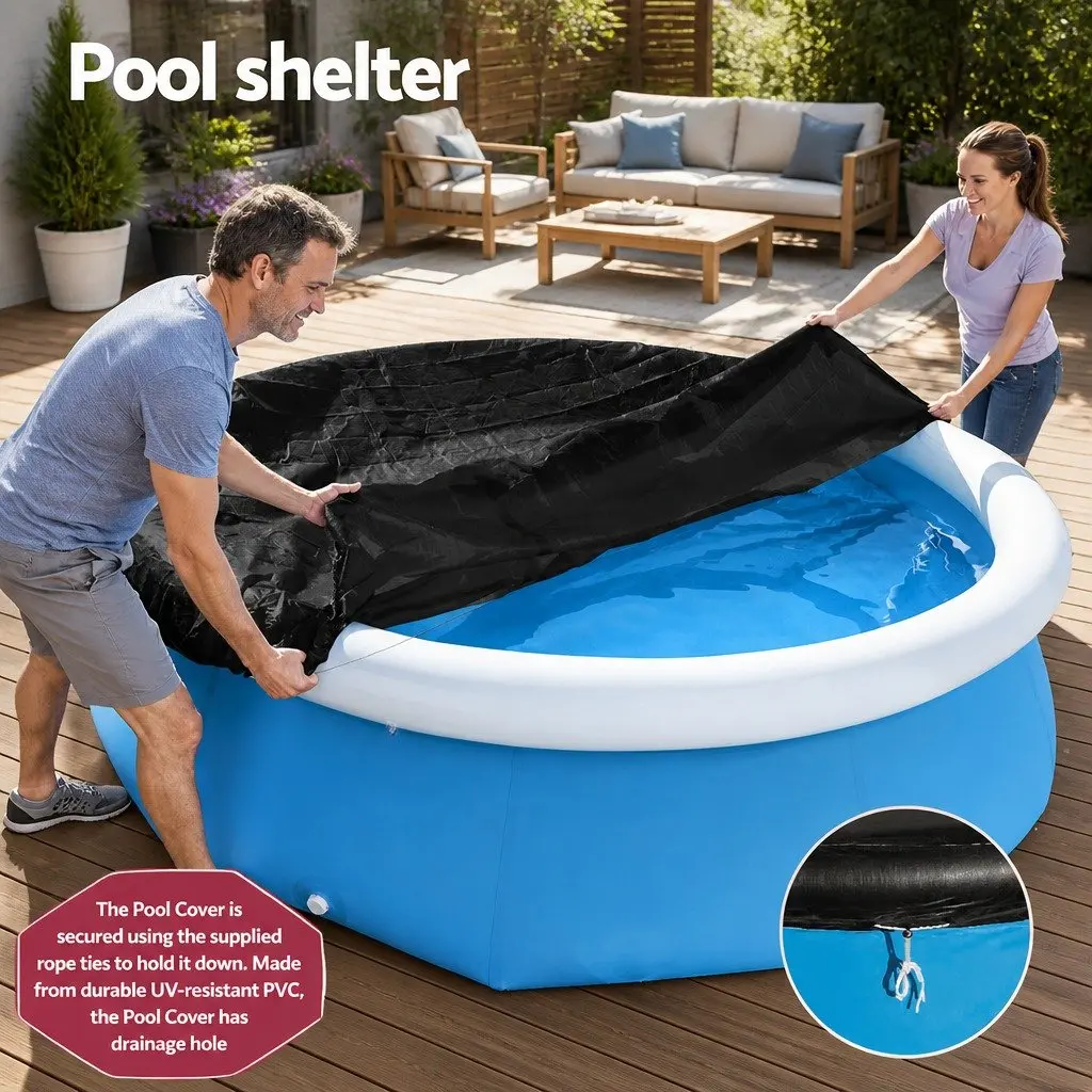Pool Cover PVC 240cm Round for 2.44m Above Ground Swimming Pools
